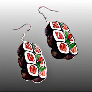 Seaweed Roe Sushi Japanese Food Acrylic Dangle Earrings NEW